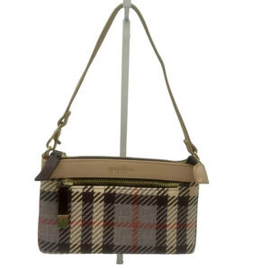 Spartina 449 Wymberly Plaid Clutch Wristlet Purse Tan Gray Leather Material